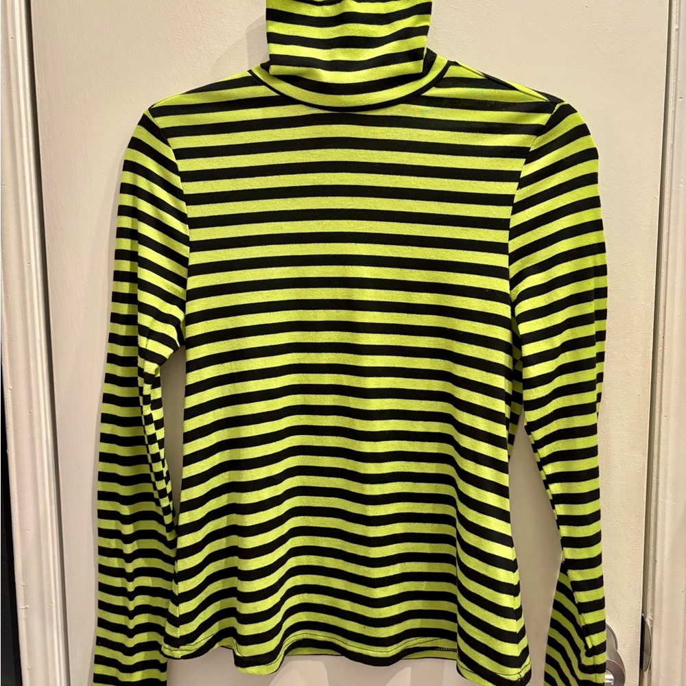 Unique Vintage Lime and Black Striped Turtleneck